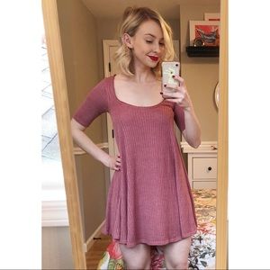 Scoop neck knit sweater dress